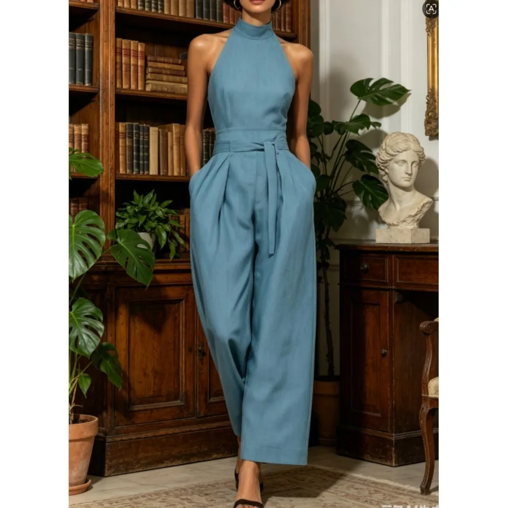 New Summer Blue Sleeveless O Neck Women's Slim Fit Jumpsuit Fashion Lace Straight Trousers Female Temperament Office Rompers
New Summer Blue Sleeveless O Neck Women's Slim Fit Jumpsuit Fashion Lace Straight Trousers Female Temperament Office Rompers