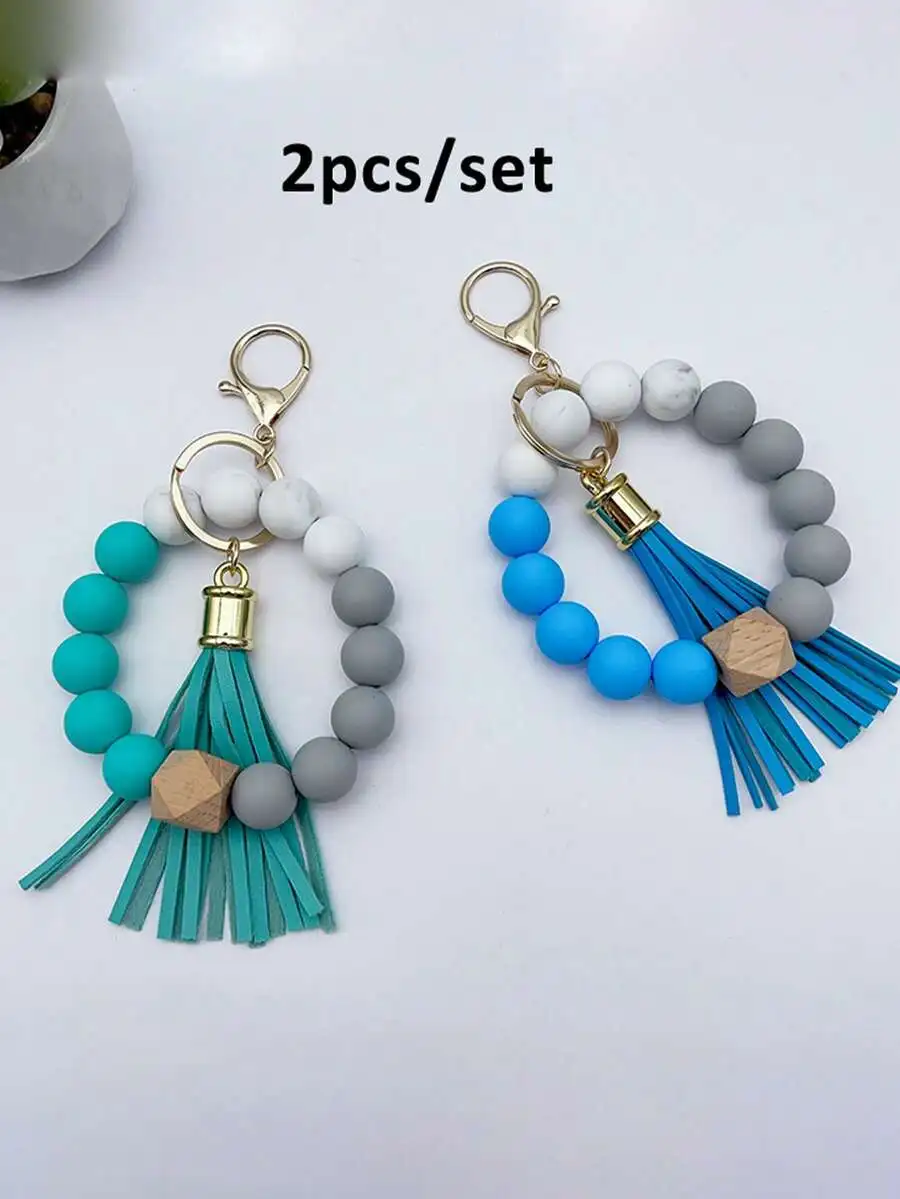 2pcs Set Silicone Bead Keychain With Wooden Hexagon Tassel For Bag Or Keys
2pcs Set Silicone Bead Keychain With Wooden Hexagon Tassel For Bag Or Keys