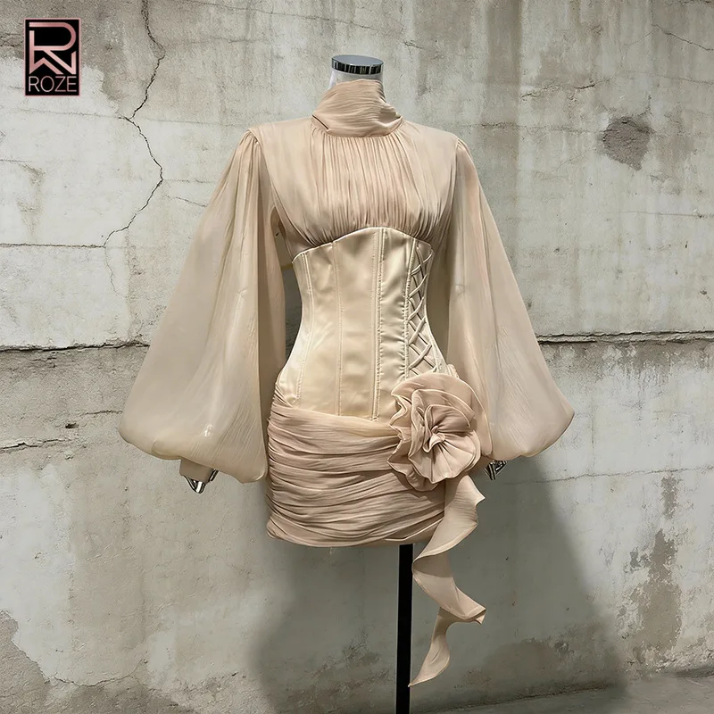 Женское мини-платье-корсет цвета нюд с воротником-стойкой, пышными рукавами, роскошными 3D-цветами и оборками, модное вечернее платье для особых случаев
Женское мини-платье-корсет цвета нюд с воротником-стойкой, пышными рукавами, роскошными 3D-цветами и оборками, модное вечернее платье для особых случаев