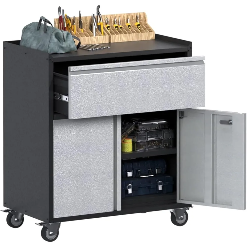 Rolling Garage Storage Cabinet with Door and Drawer, Lockable Metal Tool Cabinet on Wheels for Garage, Home, Office, Black & Gra
Rolling Garage Storage Cabinet with Door and Drawer, Lockable Metal Tool Cabinet on Wheels for Garage, Home, Office, Black & Gra