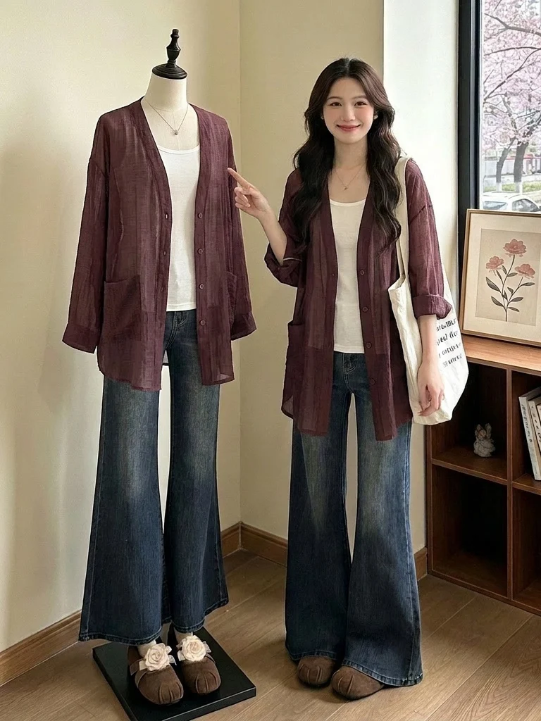 Women's Summer New Style Thin Sun Protection Outerwear Tank Top Two-Piece Set Long Sleeve V-Neck Loose Fit Casual Fashion
Women's Summer New Style Thin Sun Protection Outerwear Tank Top Two-Piece Set Long Sleeve V-Neck Loose Fit Casual Fashion