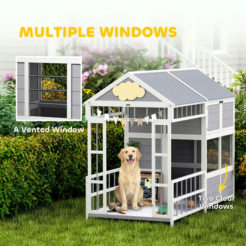 PawHut 79"L Large Dog House Outdoor, Wooden Dog Kennel with Porch, Storage Cabinet,Weatherproof Roof, Windows
PawHut 79"L Large Dog House Outdoor, Wooden Dog Kennel with Porch, Storage Cabinet,Weatherproof Roof, Windows