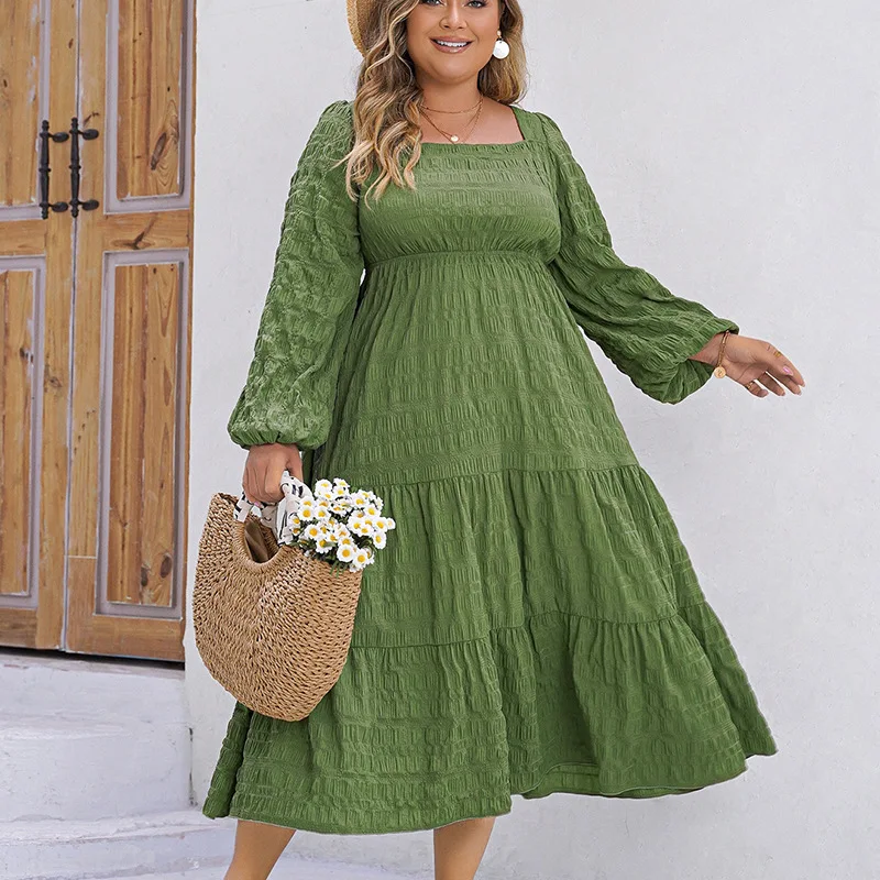 Plus Size Dress Long Sleeve Solid Green Dress Oversized High Waist Women Clothing Mid Calf Length Casual
Plus Size Dress Long Sleeve Solid Green Dress Oversized High Waist Women Clothing Mid Calf Length Casual