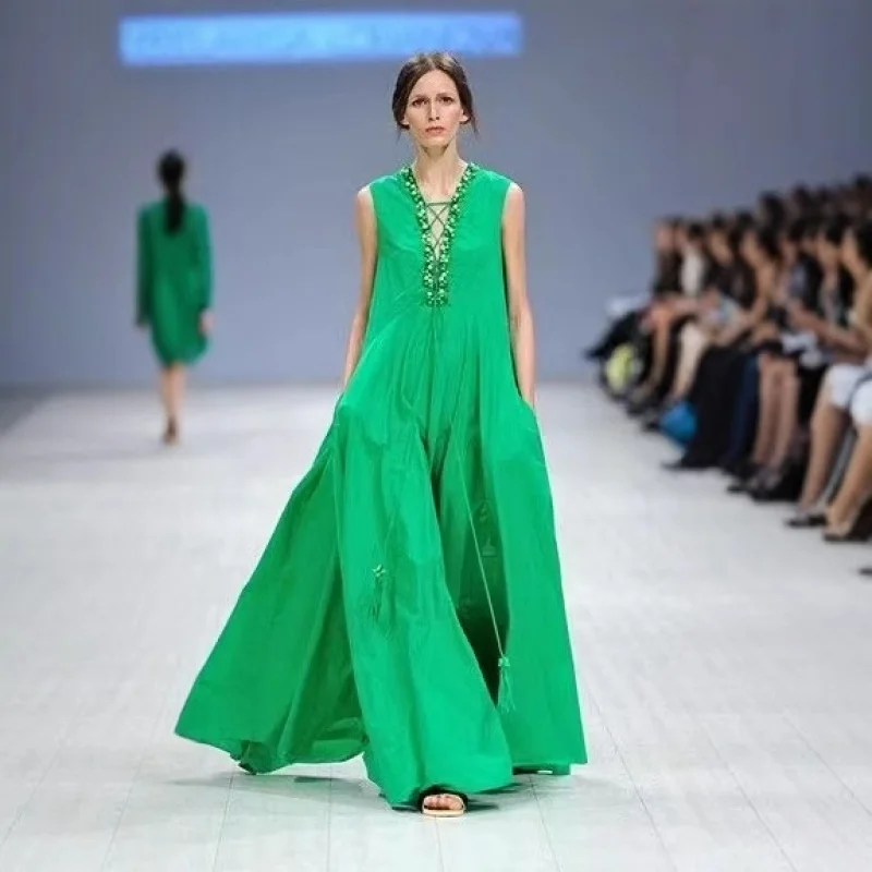 Green Vest Dress 2025 Summer Fashion Lace-up Beaded Socialite Elegant Big Hem Dress Long Dress
Green Vest Dress 2025 Summer Fashion Lace-up Beaded Socialite Elegant Big Hem Dress Long Dress