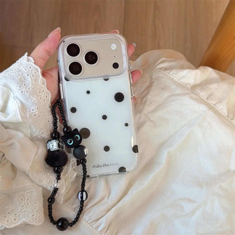Korean Simple Polka Dot Silicone Phone Case for iPhone 16 15 Pro 14 13 16 Max 17 Pro Max Cover with 3D Black Cat Chain Cute Case
Korean Simple Polka Dot Silicone Phone Case for iPhone 16 15 Pro 14 13 16 Max 17 Pro Max Cover with 3D Black Cat Chain Cute Case
