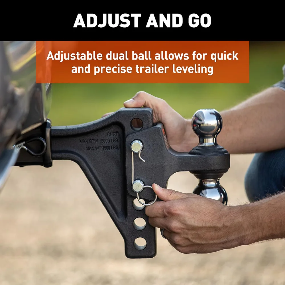 Adjustable trailer hitch ball mount trailer arm kit with double balls, 2-inch shank, 15K #45935 
Adjustable trailer hitch ball mount trailer arm kit with double balls, 2-inch shank, 15K #45935
