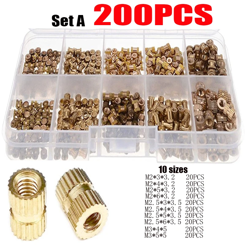 200pcs M2 M2.5 M3 Solid Brass Copper Injection Molding Knurl Insert Nut Embedded Nutsert Assortment Kit Set
200pcs M2 M2.5 M3 Solid Brass Copper Injection Molding Knurl Insert Nut Embedded Nutsert Assortment Kit Set