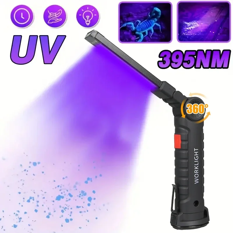 395nm LED UV Flashlight USB Rechargeable Foldable Lamp with Magnet Hook UV Light Ultraviolet for Pet Urine Detector Resin Curing
395nm LED UV Flashlight USB Rechargeable Foldable Lamp with Magnet Hook UV Light Ultraviolet for Pet Urine Detector Resin Curing