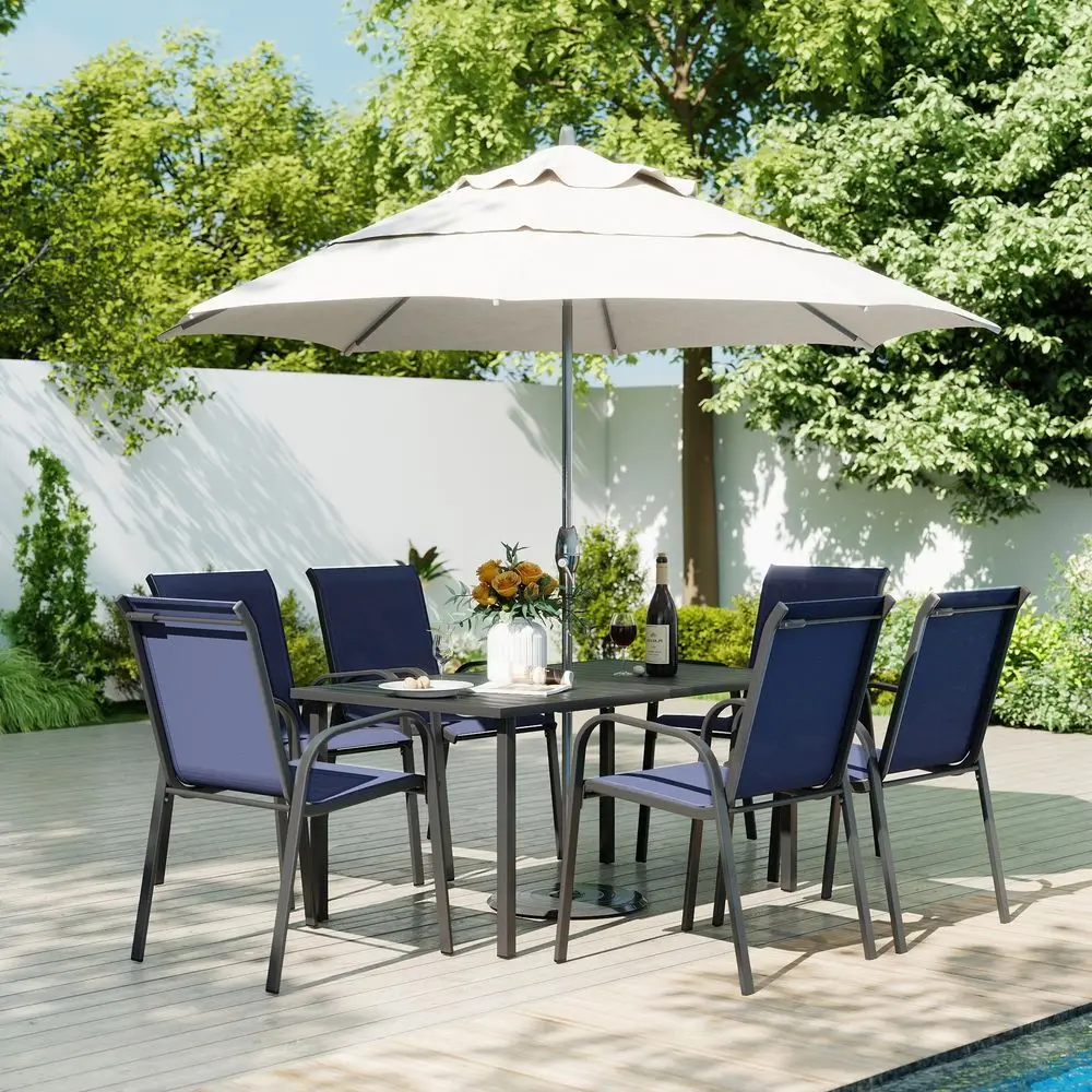 Outdoor Patio Dining Set, 6 Quick Dry Textilene Dining Chairs and Dining Table with Umbrella Hole, Stackable Textilene Chairs f
Outdoor Patio Dining Set, 6 Quick Dry Textilene Dining Chairs and Dining Table with Umbrella Hole, Stackable Textilene Chairs f