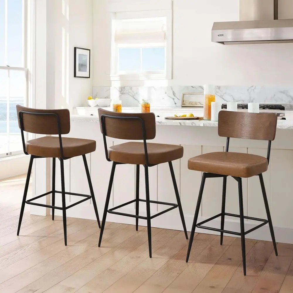 Set of 3 Upholstered Leatherette Swivel Bar Stools with Wooden Backs and Metal Legs, 29 Seat Height for Counter or Kitchen Islan
Set of 3 Upholstered Leatherette Swivel Bar Stools with Wooden Backs and Metal Legs, 29 Seat Height for Counter or Kitchen Islan