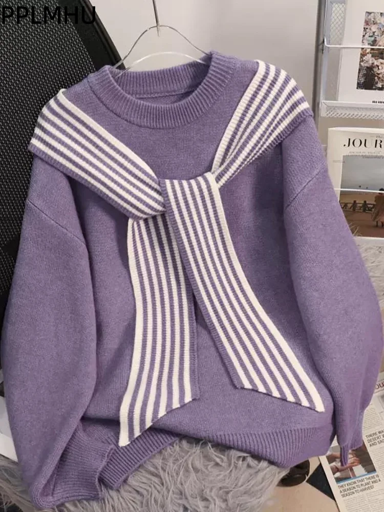 Женский повседневный вязаный свитер в полоску, корейский модный джемпер с круглым вырезом и длинными рукавами, мягкий свободный трикотаж, пуловеры
Женский повседневный вязаный свитер в полоску, корейский модный джемпер с круглым вырезом и длинными рукавами, мягкий свободный трикотаж, пуловеры