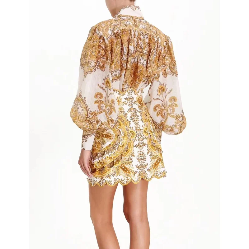 Holiday Style High Quality Paisley Lantern Sleeve Blouse and Mini Skirt Set Oufit 2025 New Women Clothing
Holiday Style High Quality Paisley Lantern Sleeve Blouse and Mini Skirt Set Oufit 2025 New Women Clothing