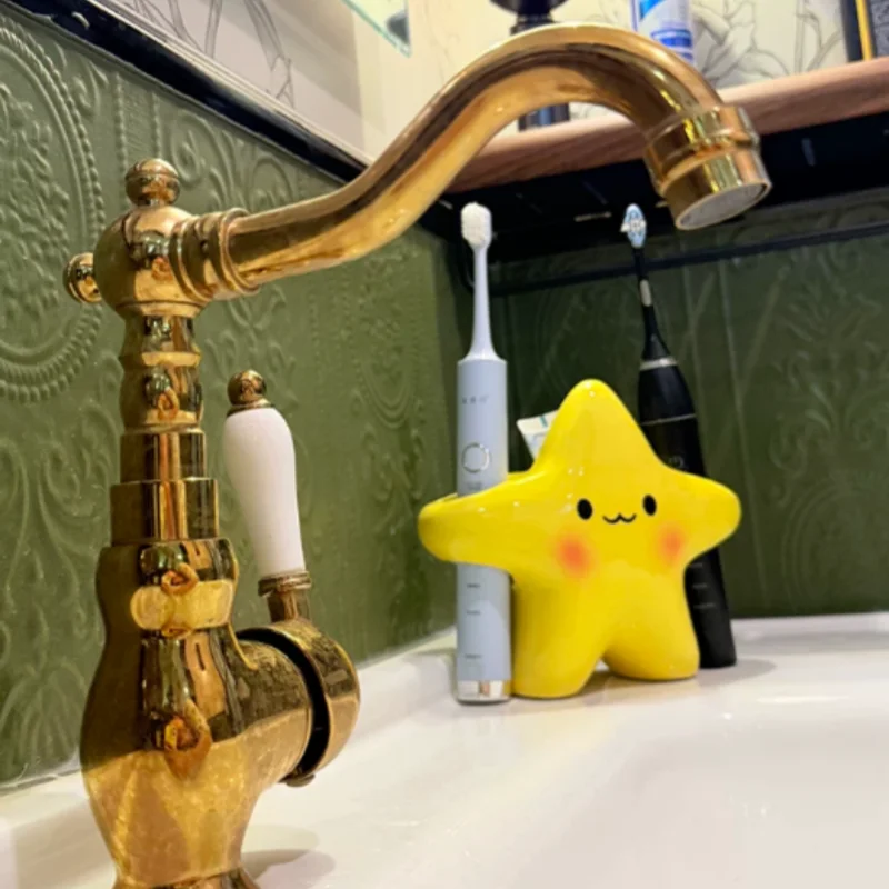 Ceramic Toothbrush Storage Rack Yellow Star Shape Cartoon Cute Countertop Organizer Multifunctional Toothpaste Holder High-value
Ceramic Toothbrush Storage Rack Yellow Star Shape Cartoon Cute Countertop Organizer Multifunctional Toothpaste Holder High-value