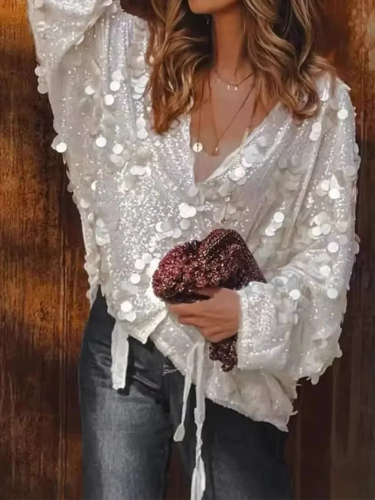 Fashionable V-neck cardigan top with shiny lace up long sleeves solid color spring and summer new casual top
Fashionable V-neck cardigan top with shiny lace up long sleeves solid color spring and summer new casual top