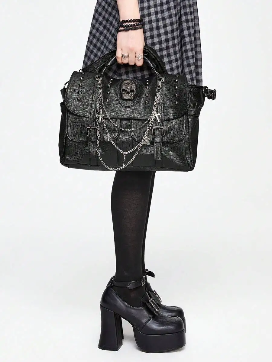 Gothic Punk Skull Decorated Handbag With Chains Crossbody Bag For Women
Gothic Punk Skull Decorated Handbag With Chains Crossbody Bag For Women