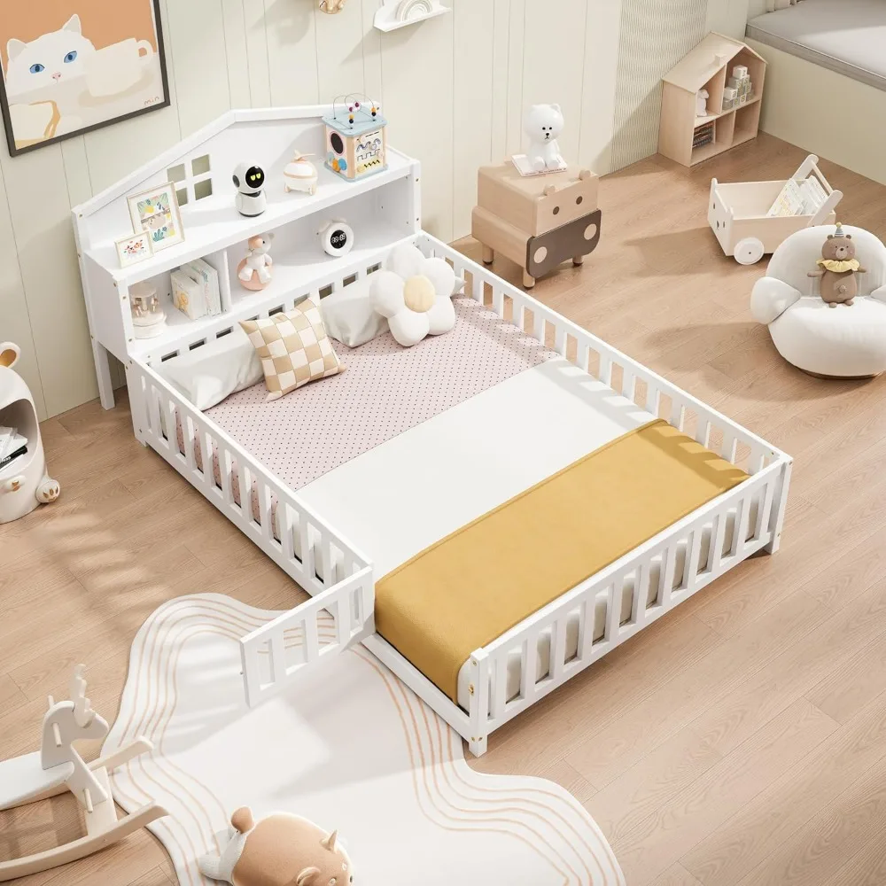 Full Size Montessori Floor Bed with Bookcases and Blackboards for Kids, Pine Wood Toddler Floor Bed Frame with Support Slats, Sa
Full Size Montessori Floor Bed with Bookcases and Blackboards for Kids, Pine Wood Toddler Floor Bed Frame with Support Slats, Sa