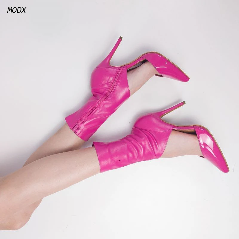 2026 New Women Hot Pink Patent Leather Ankle Boots Pointed Toe Cut Out Stiletto Heel Booties Side Zipper High Heels Size 36-44
2026 New Women Hot Pink Patent Leather Ankle Boots Pointed Toe Cut Out Stiletto Heel Booties Side Zipper High Heels Size 36-44