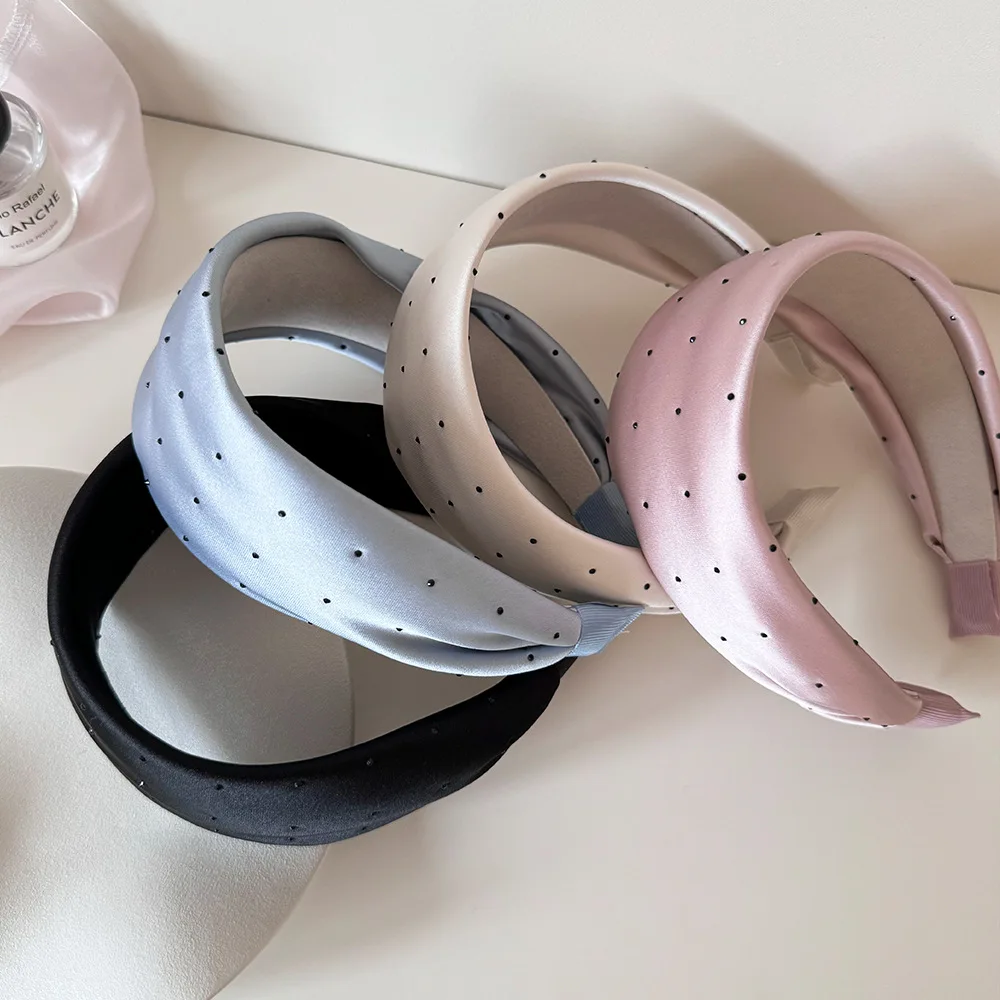 Sweet Cream Blue Hairband Women Polka Dot Headband Rhinestone Decor Satin Wide Hair Hoops Thick Hair Accessory
Sweet Cream Blue Hairband Women Polka Dot Headband Rhinestone Decor Satin Wide Hair Hoops Thick Hair Accessory