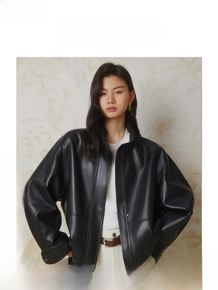 ZhiZhi Red Cliff PU Leather Jacket Women's Loose Fit Short Outerwear Glossy Small Stand Collar Elegant Style Spring Season
ZhiZhi Red Cliff PU Leather Jacket Women's Loose Fit Short Outerwear Glossy Small Stand Collar Elegant Style Spring Season
