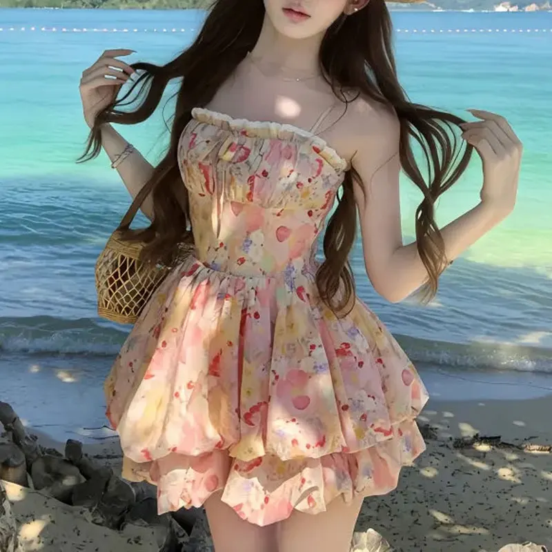 Vacation Style Floral Oil Painting Mini Slip Dress Female Clothing Hotsweet Summer Fashionable Lace Drawstring Ball Gown Dresses
Vacation Style Floral Oil Painting Mini Slip Dress Female Clothing Hotsweet Summer Fashionable Lace Drawstring Ball Gown Dresses