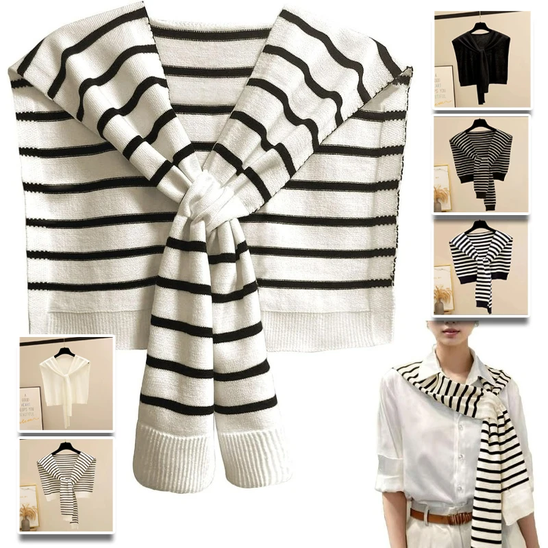 Knitted Striped Shawl Wrap High End Women Summer Air Conditioning Room Neck Protector Vest Autumn Winter Warm Scarf
Knitted Striped Shawl Wrap High End Women Summer Air Conditioning Room Neck Protector Vest Autumn Winter Warm Scarf