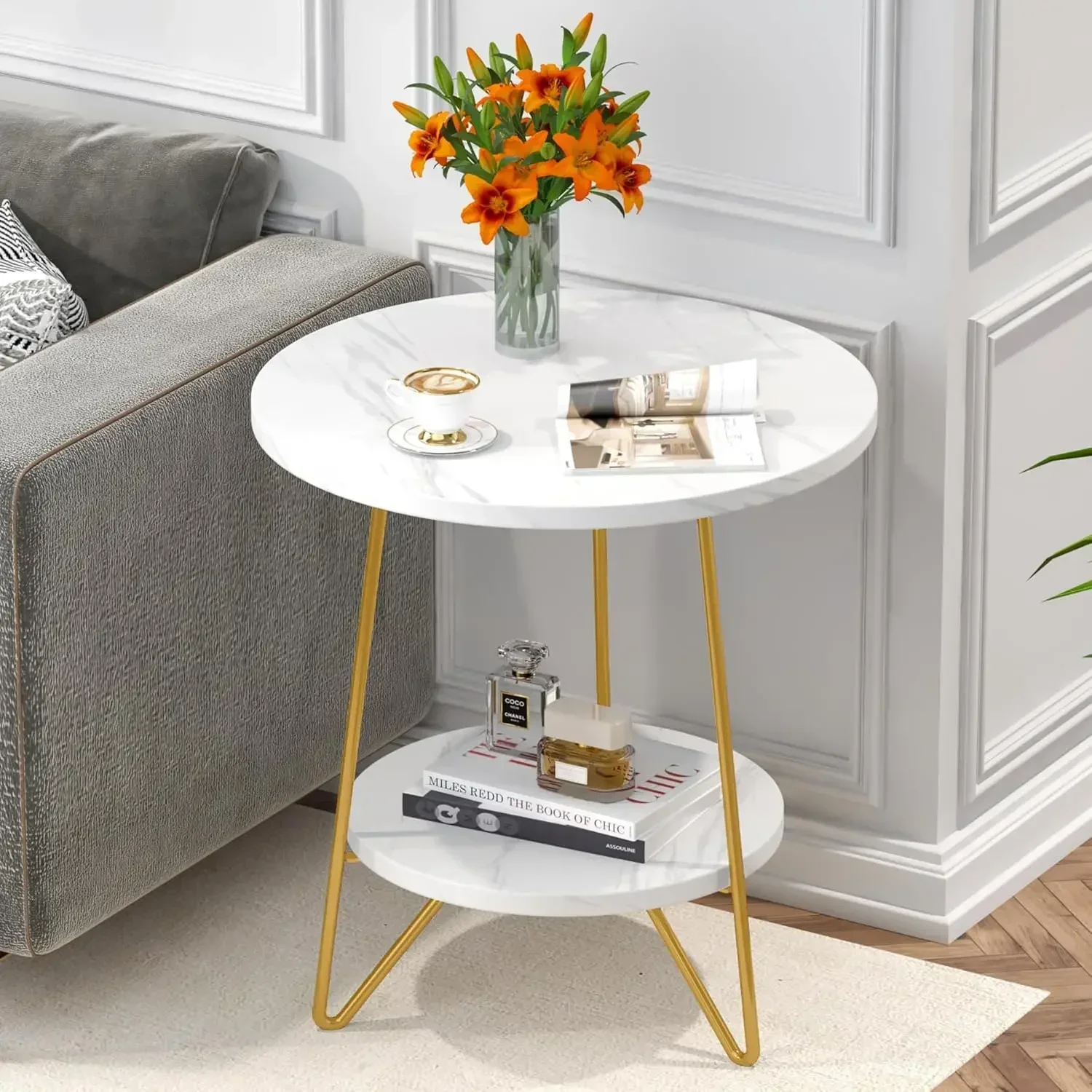 Faux Marble End Table, 2 Tier Round Side Table with Shelves, Modern Gold Nightstand Bedside Table Small Coffee Accent Table
Faux Marble End Table, 2 Tier Round Side Table with Shelves, Modern Gold Nightstand Bedside Table Small Coffee Accent Table