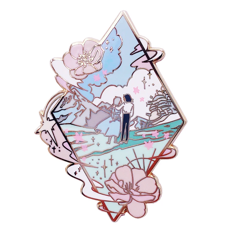 Customize Japanese Anime Lapel Pin Diamond Shape Dream Design Pink Cherry Blossom Gold Metal Hard Enamel Badge For Friend Gift
Customize Japanese Anime Lapel Pin Diamond Shape Dream Design Pink Cherry Blossom Gold Metal Hard Enamel Badge For Friend Gift