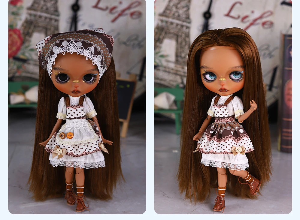 Emery – Premium Custom Neo Blythe Doll with Brown Hair, Dark Skin & Matte Cute Face 5 Emery – Premium Custom Neo Blythe Doll with Brown Hair, Dark Skin & Matte Cute Face 5