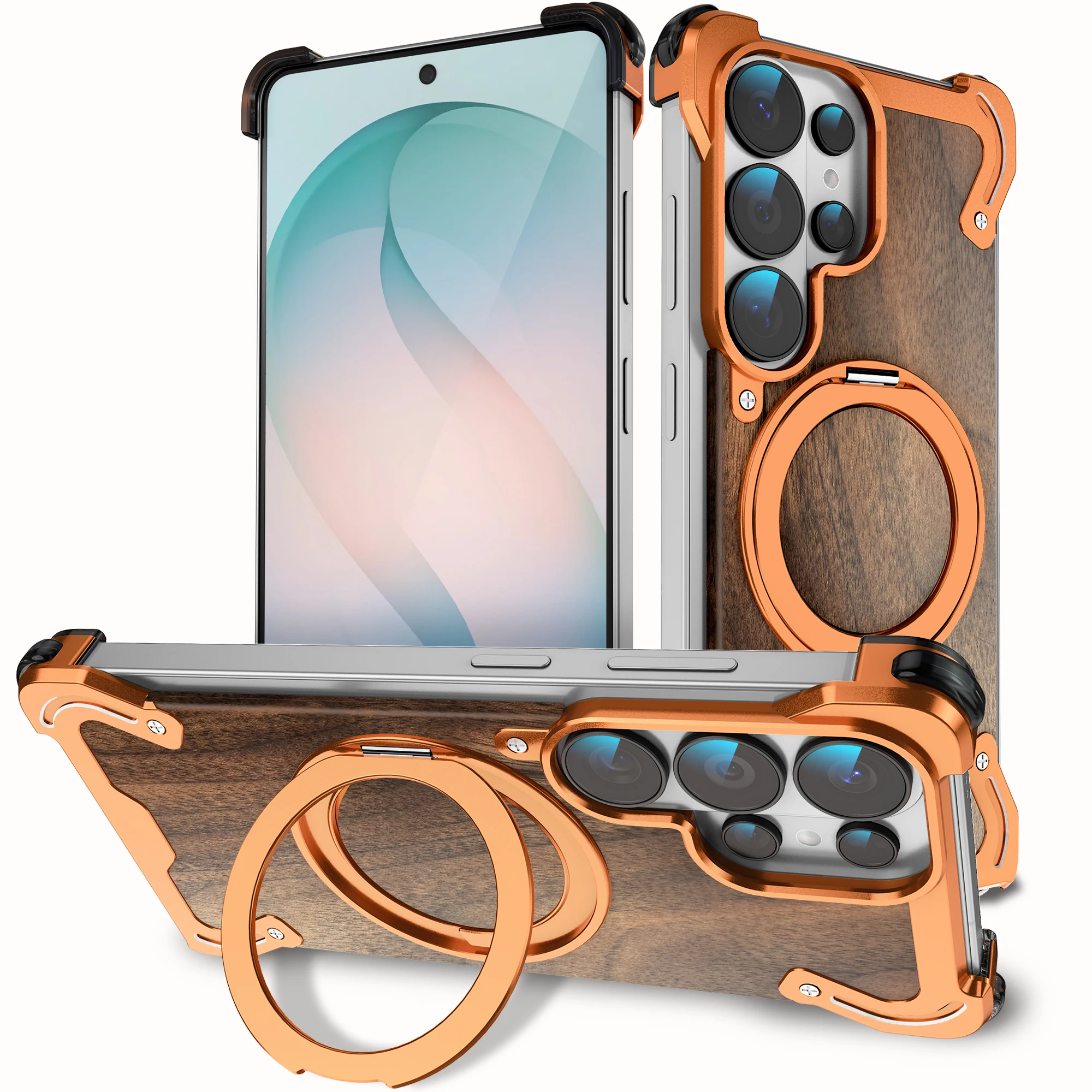 360° Rotating Magnetic Stand Titanium Alloy Wood-grain Edgeless Phone Case for Samsung S26 Ultra 25 24 Shockproof Cooling Cover
360° Rotating Magnetic Stand Titanium Alloy Wood-grain Edgeless Phone Case for Samsung S26 Ultra 25 24 Shockproof Cooling Cover