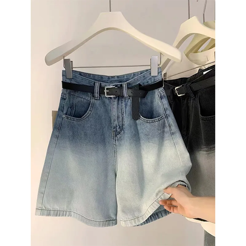 Casual Gradient Denim Shorts for Women, High-Waisted Loose Straight-Leg Jean Shorts with Belt, Summer Streetwear
Casual Gradient Denim Shorts for Women, High-Waisted Loose Straight-Leg Jean Shorts with Belt, Summer Streetwear