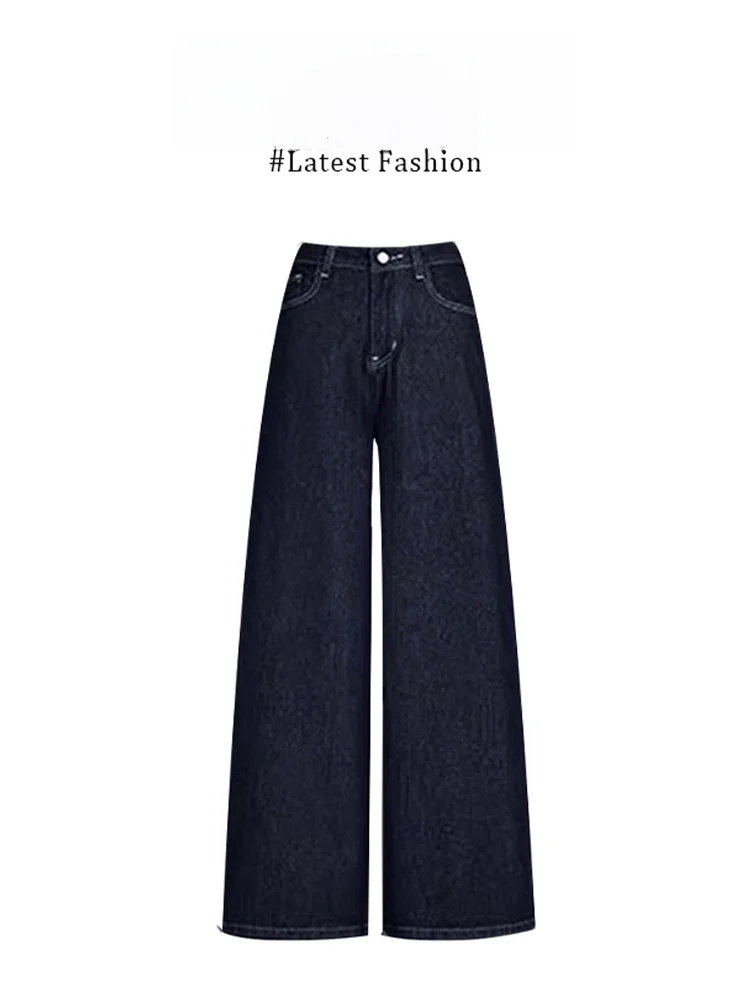 Loose Wide Leg Jeans Women's High Waist Bell Bottom Deep Blue Lazy Style Jeans for Pear Shaped Body Autumn Winter Trousers
Loose Wide Leg Jeans Women's High Waist Bell Bottom Deep Blue Lazy Style Jeans for Pear Shaped Body Autumn Winter Trousers