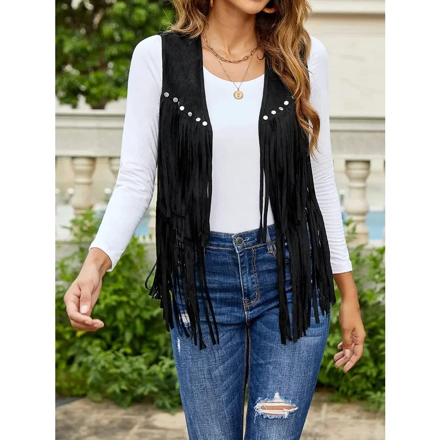 Autumn Women Hippie Waistcoat Vest Lightweight Solid Color Open Front Sleeveless Jacket with Tassel for Streetwear Outerwear
Autumn Women Hippie Waistcoat Vest Lightweight Solid Color Open Front Sleeveless Jacket with Tassel for Streetwear Outerwear