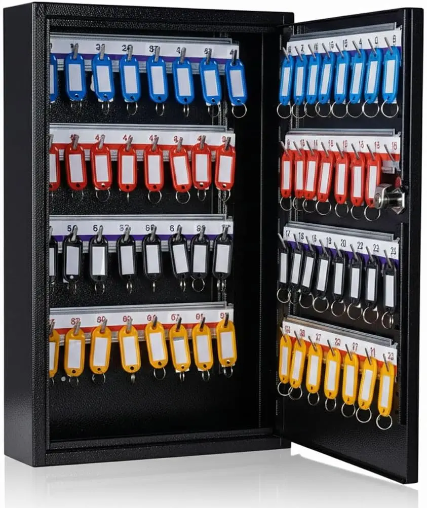 64 Key Cabinet Wall Mount Lock Box with Key Tags, Black, 11.81x3.15x17.72 Inches
64 Key Cabinet Wall Mount Lock Box with Key Tags, Black, 11.81x3.15x17.72 Inches