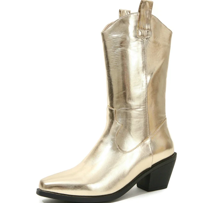 Pointed Toe Shimmery Golden Silver Chunky High Heels Women Shoes Winter Warm Fur Lined Mid-calf Western Chelsea Boots Size 45
Pointed Toe Shimmery Golden Silver Chunky High Heels Women Shoes Winter Warm Fur Lined Mid-calf Western Chelsea Boots Size 45