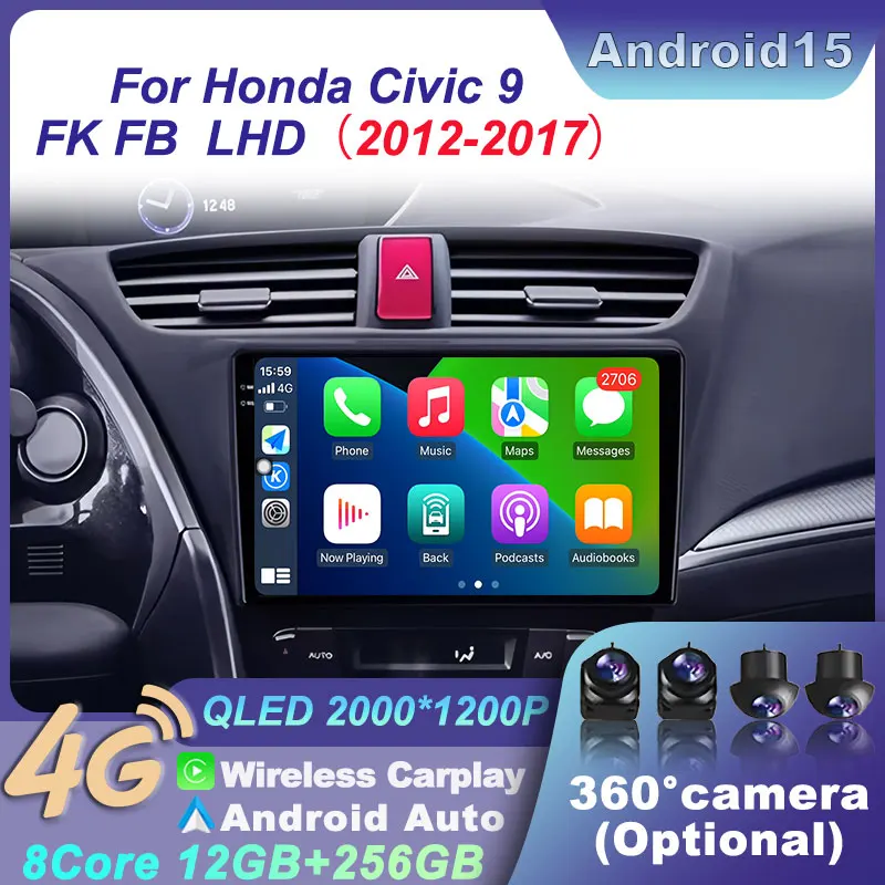 For Honda Civic 9 FK FB 2012-2017 LHD Android 15 Radio Wireless CarPlay Navigation Radio Head Unit Auto GPS WiFi Auto Multimedia
For Honda Civic 9 FK FB 2012-2017 LHD Android 15 Radio Wireless CarPlay Navigation Radio Head Unit Auto GPS WiFi Auto Multimedia