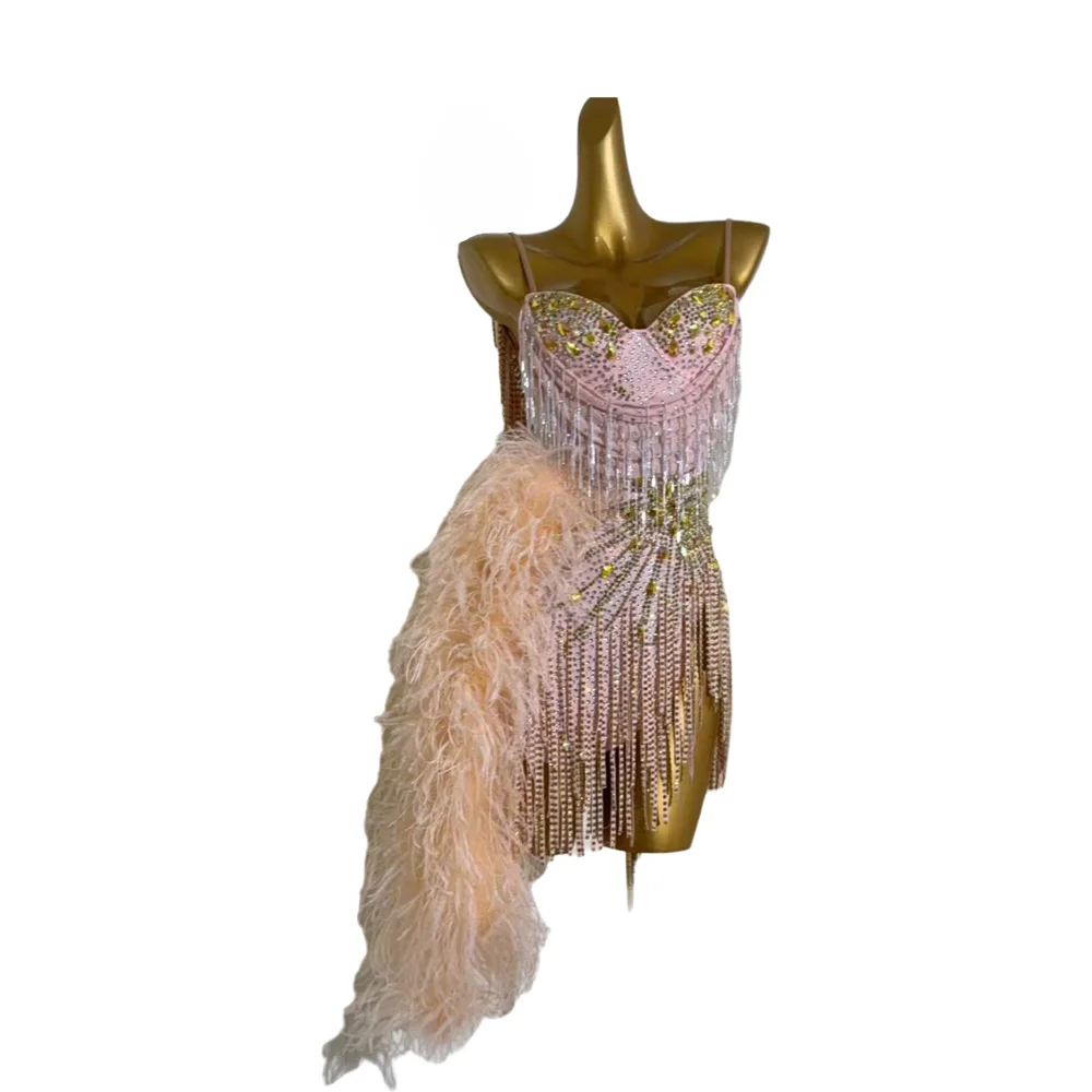 Latin dance adult children's dress AB diamond high-end custom pink plush dress tango women's professional clothing
Latin dance adult children's dress AB diamond high-end custom pink plush dress tango women's professional clothing