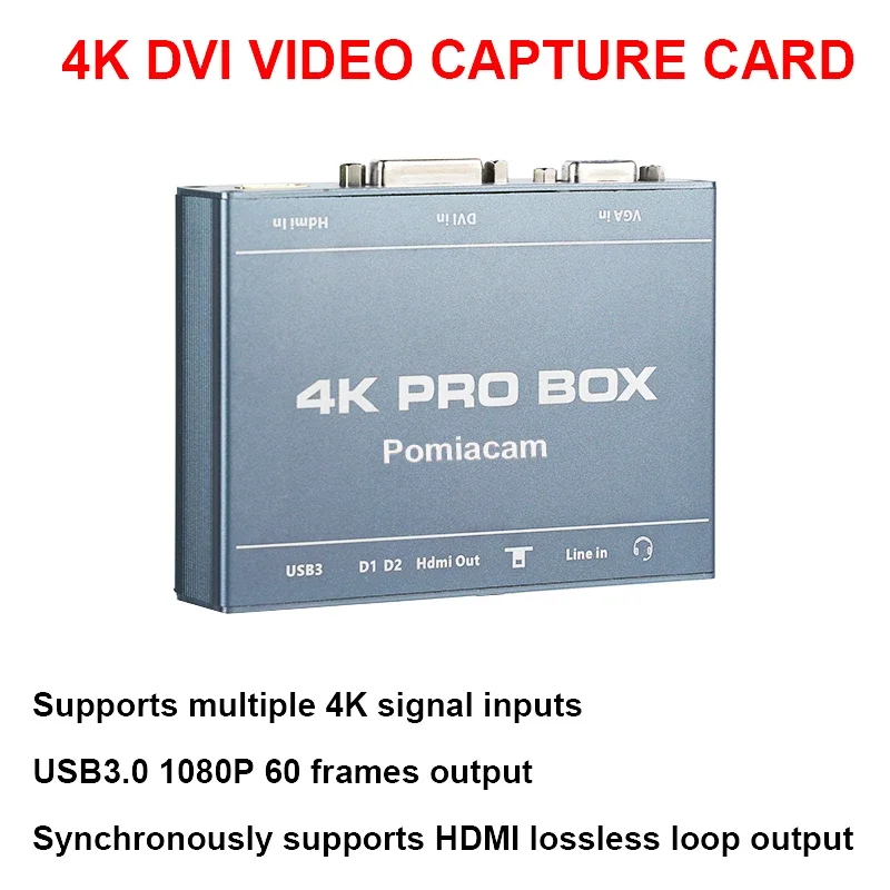 Карта захвата 4K PRO BOX DVI HDMI VGA к USB3.0 с контурным выходом HDMI 1080P 60fps для захвата видео HD Plug and Play
Карта захвата 4K PRO BOX DVI HDMI VGA к USB3.0 с контурным выходом HDMI 1080P 60fps для захвата видео HD Plug and Play