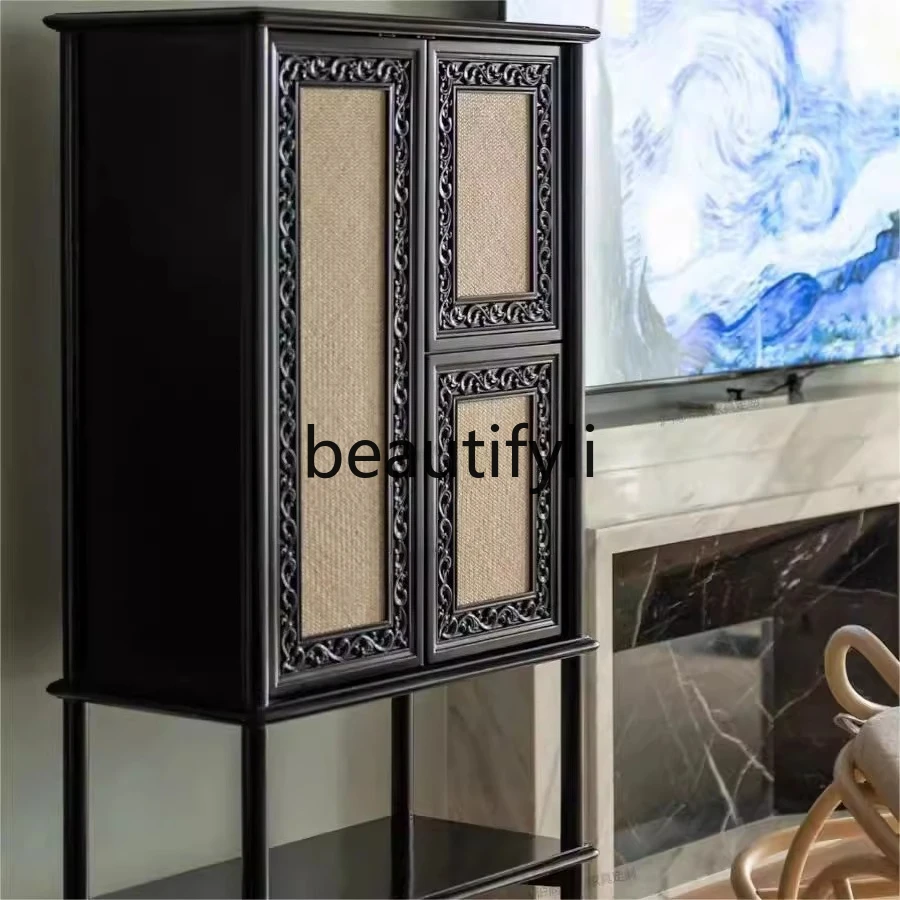 Rattan Carved Vintage Solid Wood Mid-Century Style Display Storage Cabinet Entryway Tall Wine Cabinet 
Rattan Carved Vintage Solid Wood Mid-Century Style Display Storage Cabinet Entryway Tall Wine Cabinet