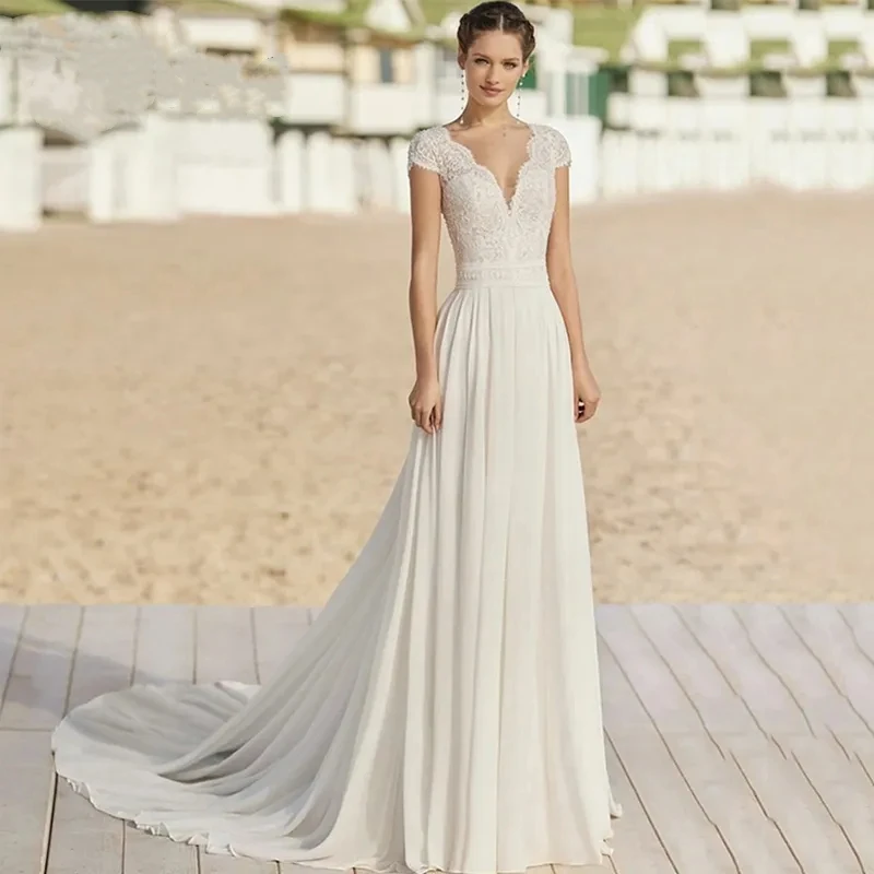 Classic Wedding Dresses V-Neck A-Line Short Sleeves Bridal Gowns Lace Appliques Chiffon Elegant Robes Vestidos De Novia 2024
Classic Wedding Dresses V-Neck A-Line Short Sleeves Bridal Gowns Lace Appliques Chiffon Elegant Robes Vestidos De Novia 2024