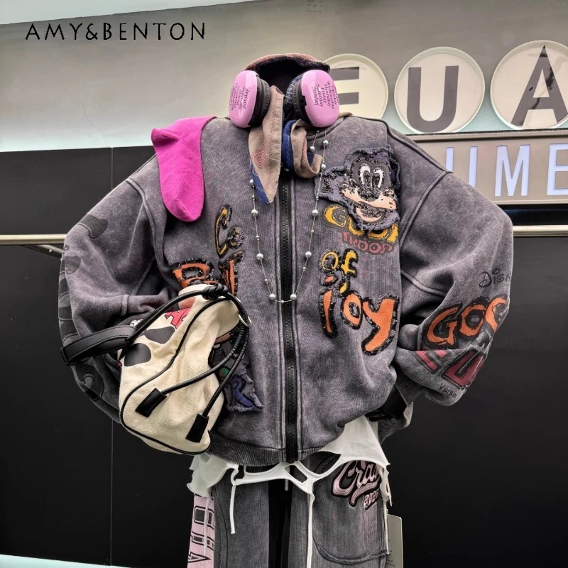 Trendy Brand Heavy Craft Long-sleeves Sweatshirts Cartoon Fleece-Lined Hooded Cardigan Loose Fit Jacket Women's Winter Hoodies
Trendy Brand Heavy Craft Long-sleeves Sweatshirts Cartoon Fleece-Lined Hooded Cardigan Loose Fit Jacket Women's Winter Hoodies