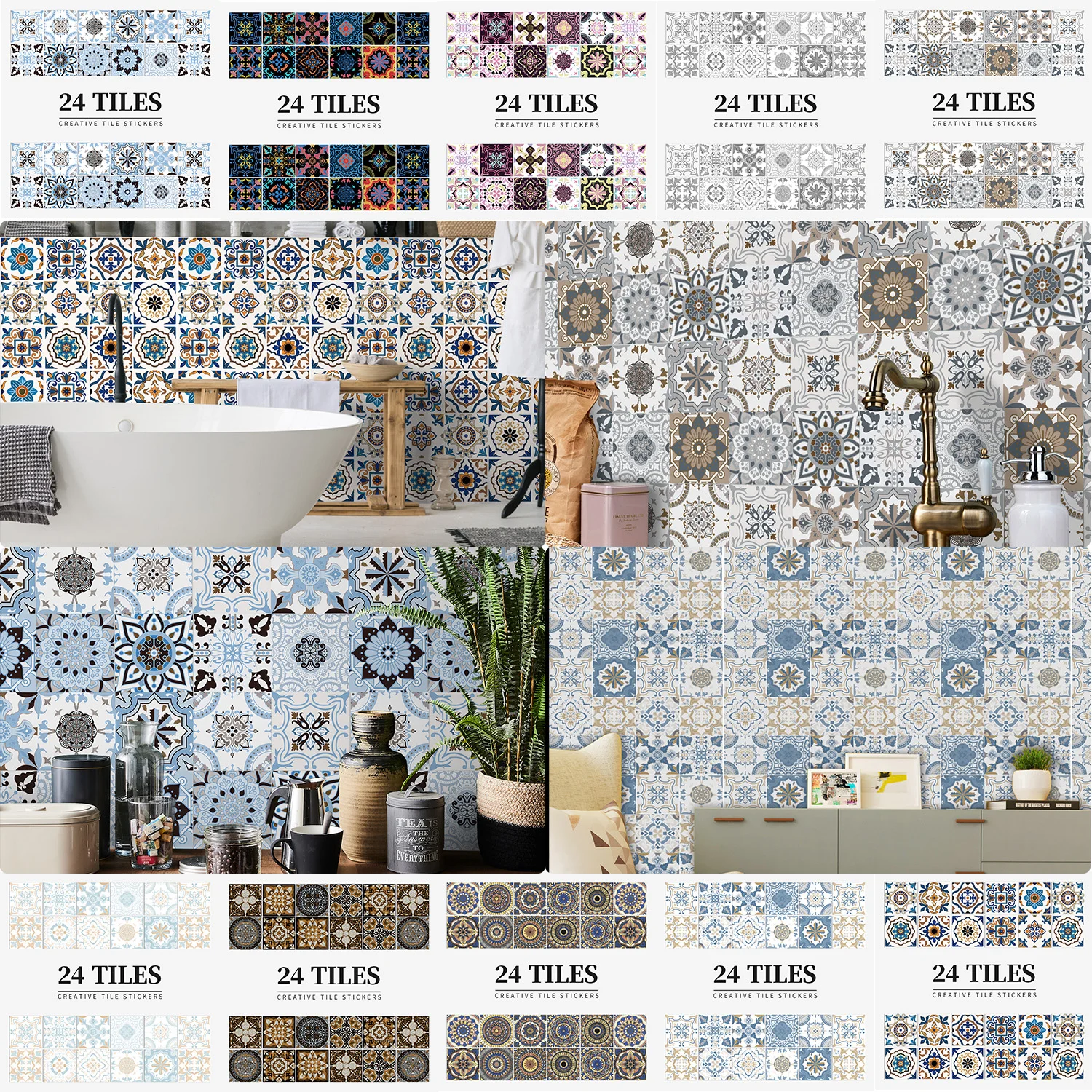 Vintage Floral Tile Wall Stickers, 24Pcs Set, 10/15/20cm Removable Waterproof Decals for Kitchen, Bathroom, Living Room Decor
Vintage Floral Tile Wall Stickers, 24Pcs Set, 10/15/20cm Removable Waterproof Decals for Kitchen, Bathroom, Living Room Decor