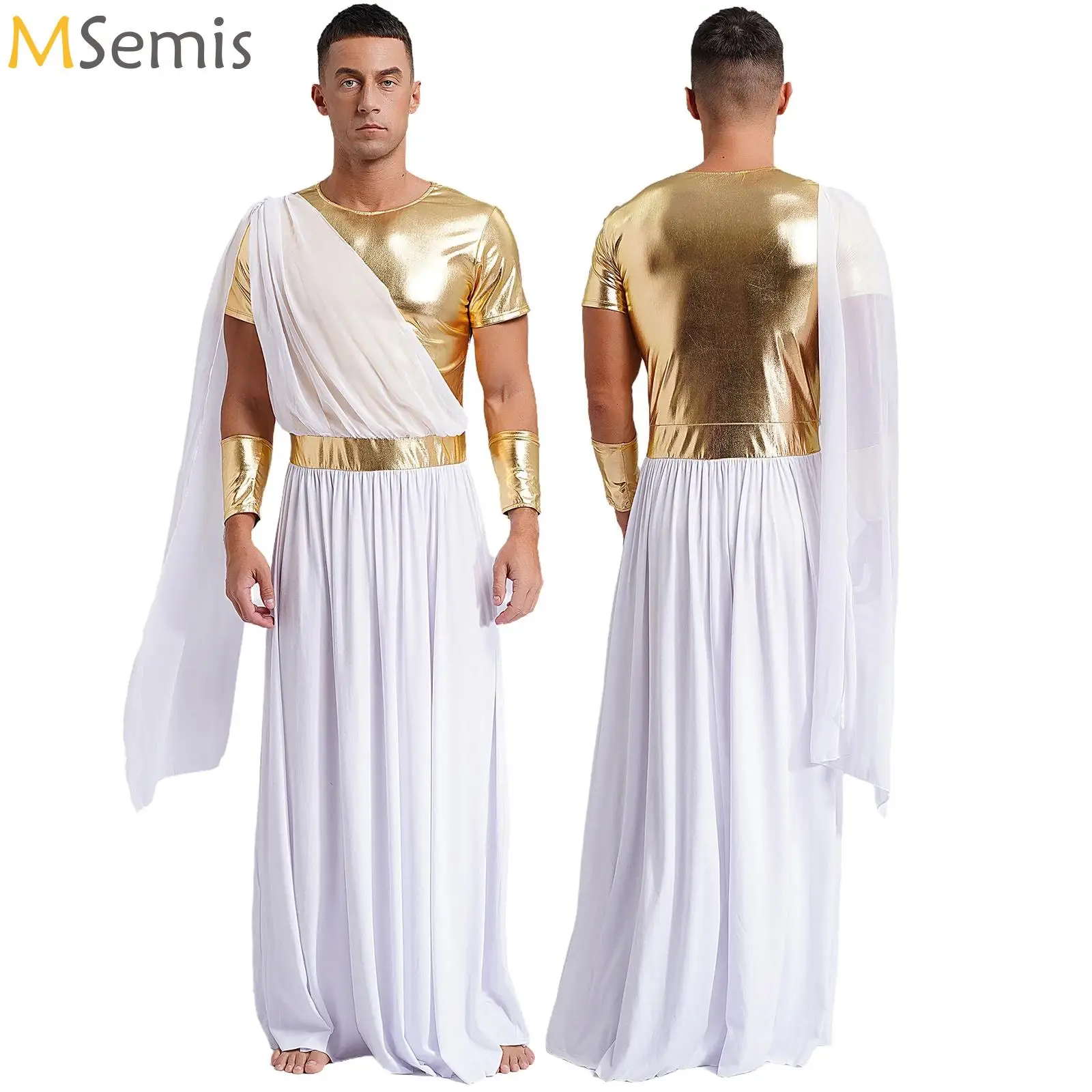 Mens Halloween Ancient Greek Toga Metallic Robe with Wristband Pullover Tunic Roman Spartan Warrior Medieval Cosplay Costumes
Mens Halloween Ancient Greek Toga Metallic Robe with Wristband Pullover Tunic Roman Spartan Warrior Medieval Cosplay Costumes