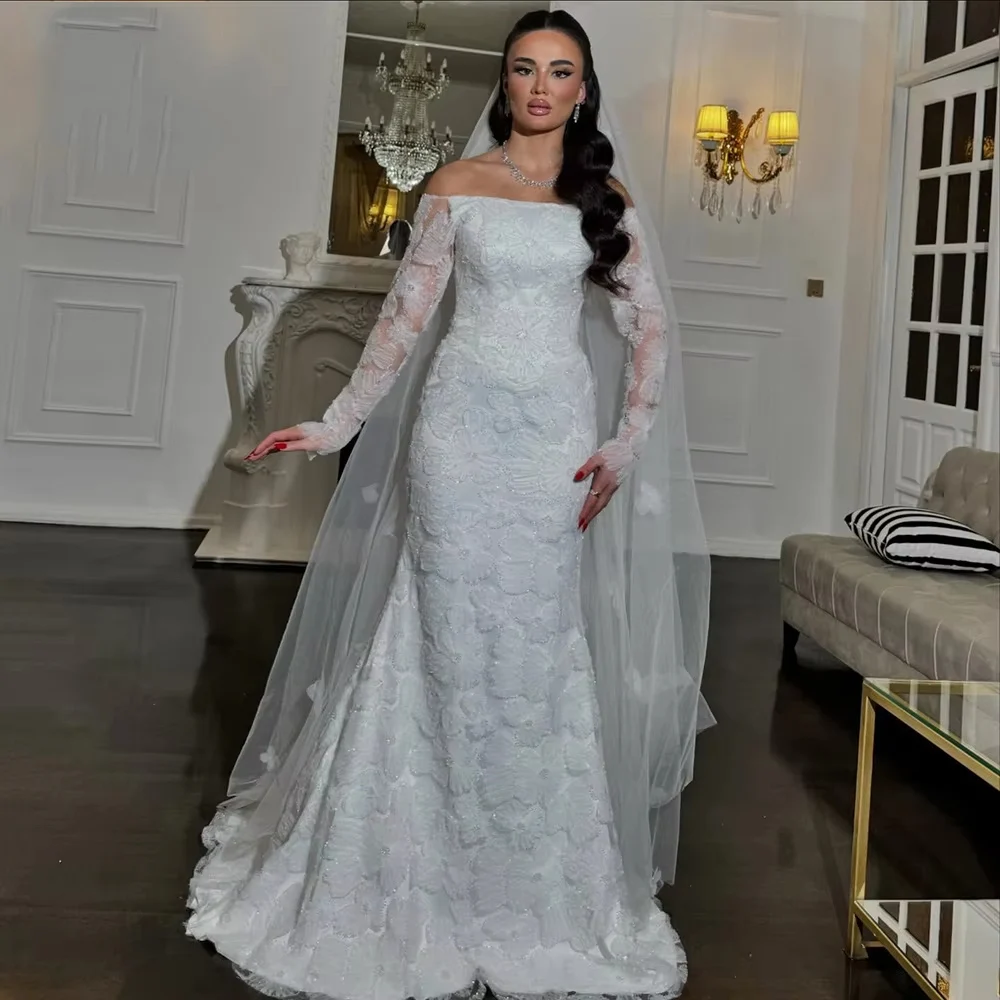 Elegant Women Wedding Dresses Off The Shoulder Lace Flower Print Mopping Length Princess Bride Gowns Vestido De Novia Customized
Elegant Women Wedding Dresses Off The Shoulder Lace Flower Print Mopping Length Princess Bride Gowns Vestido De Novia Customized