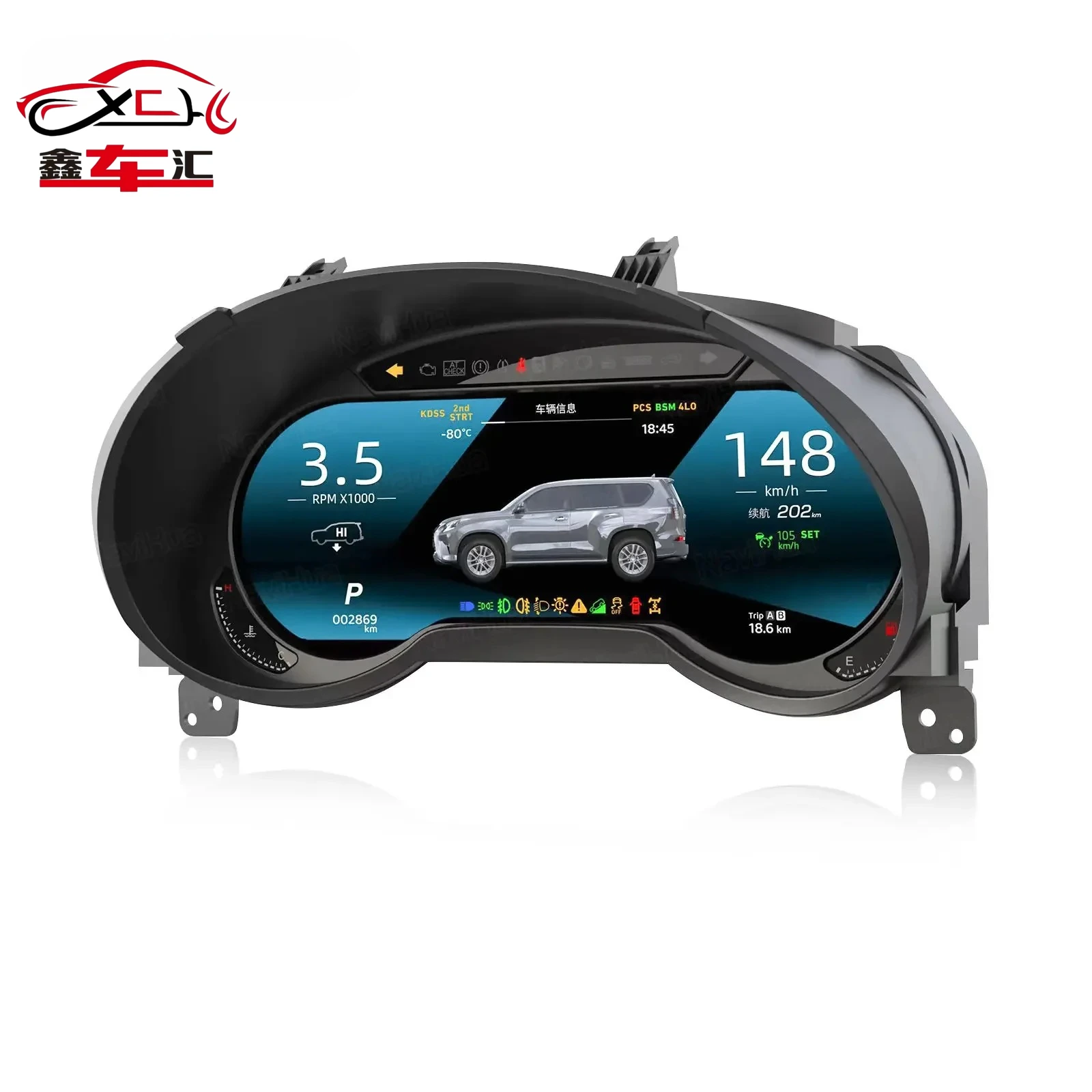 for Lexus GX460 2009-2020 Car Upgrade 12.3 Inch LCD Dashboard Auto Speedometer Linux System Digital Cluster Instrument