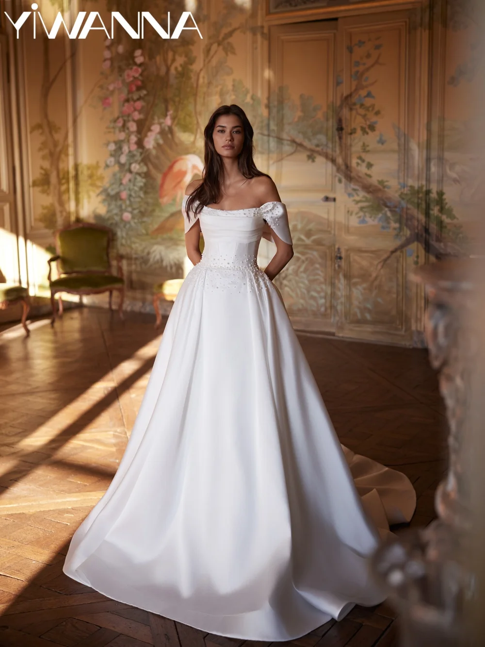 Dazzling Pearls Satin Long Wedding Dress Classic A-line Off Shoulder Bridal Gown Customized Elegant Charming Dresses For Bride
Dazzling Pearls Satin Long Wedding Dress Classic A-line Off Shoulder Bridal Gown Customized Elegant Charming Dresses For Bride