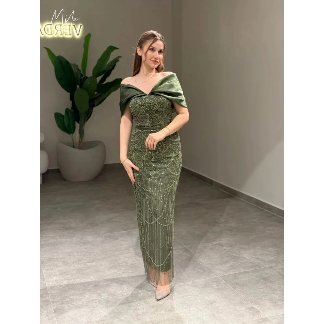 Amanda Customized Olive Green Off Shoulder Prom Dress Satin Capelet Beaded Bodycon Formal Evening Floor Length vestidos de noche
Amanda Customized Olive Green Off Shoulder Prom Dress Satin Capelet Beaded Bodycon Formal Evening Floor Length vestidos de noche