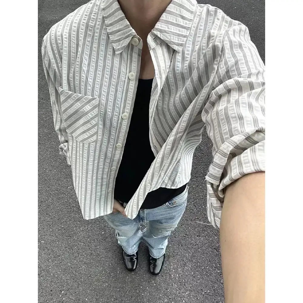 Men's Striped Bubble Shirt Long Sleeve American Style Cleanfit Outerwear Unisex High Intelligence Sensation Bubble Shirt
Men's Striped Bubble Shirt Long Sleeve American Style Cleanfit Outerwear Unisex High Intelligence Sensation Bubble Shirt