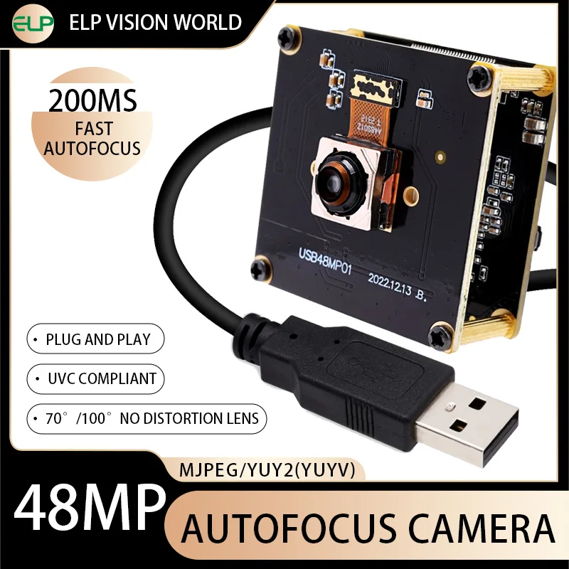 ELP 48MP Autofocus USB Camera Module 4K 30FPS Webcam Wide Angle USB Camera With No Distortion Lens For Raspberry Pi Windows MAC
ELP 48MP Autofocus USB Camera Module 4K 30FPS Webcam Wide Angle USB Camera With No Distortion Lens For Raspberry Pi Windows MAC