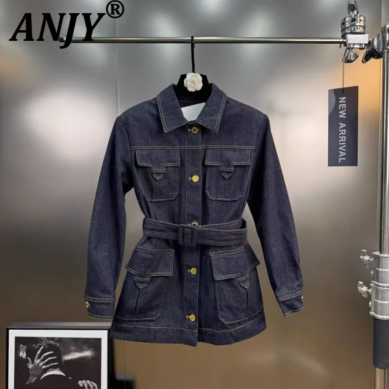 ANJY Autumn New Women High Street Chic Tide Turn-down Collar Multi-Pocket Single Breasted Belt Waist Cinching Denim Jacket A7319
ANJY Autumn New Women High Street Chic Tide Turn-down Collar Multi-Pocket Single Breasted Belt Waist Cinching Denim Jacket A7319