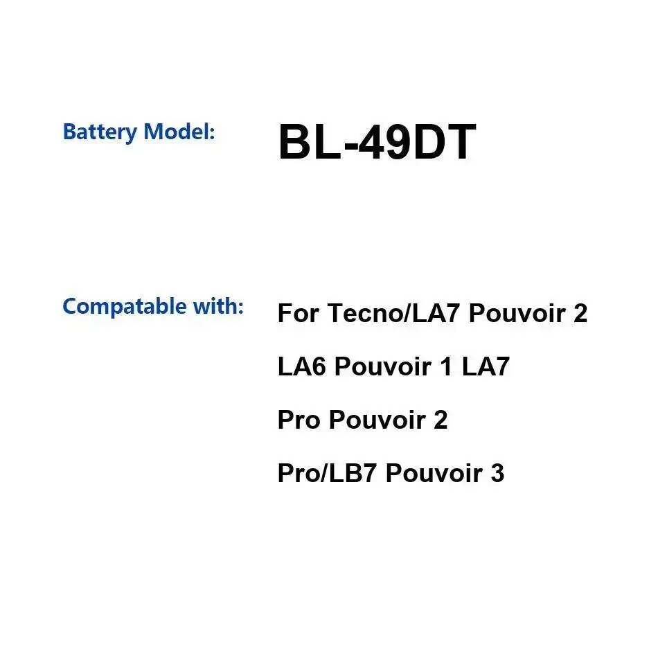 Аккумулятор мобильного телефона для Tecno Pouvoir 3 2 Pro 1 LA6 LA7 LB7 BL-49DT 5000 мАч, замена премиум-класса 
Аккумулятор мобильного телефона для Tecno Pouvoir 3 2 Pro 1 LA6 LA7 LB7 BL-49DT 5000 мАч, замена премиум-класса